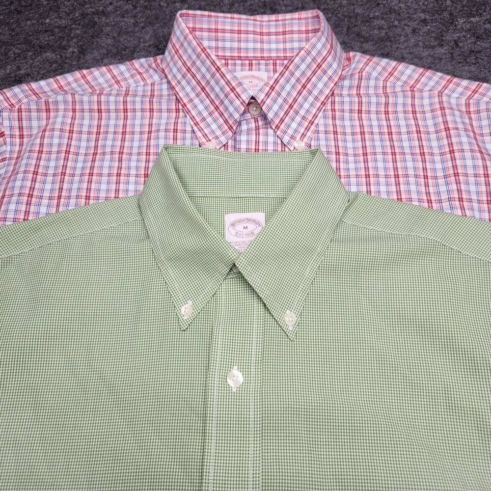 Brooks Brothers Lot 2 Short Sleeve Button Down Plaid Cotton Shirts Medium